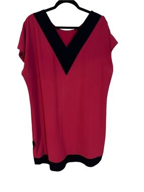 Women's Red Tunic with Black V-Neck and Hem